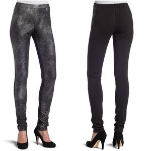 BCBG Maxazria Black Contrast Faux Suede Leggings